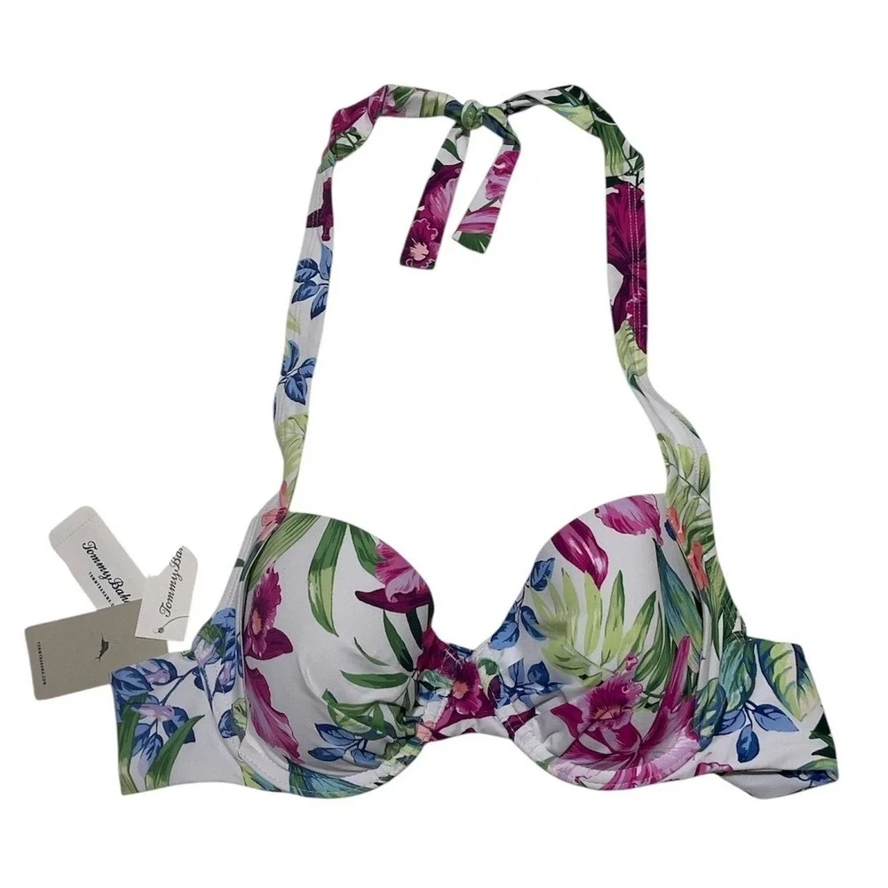 Tommy Bahama Coastal Gardens UV Bra Halter Bikini Swim Top Underwire Floral 34 C